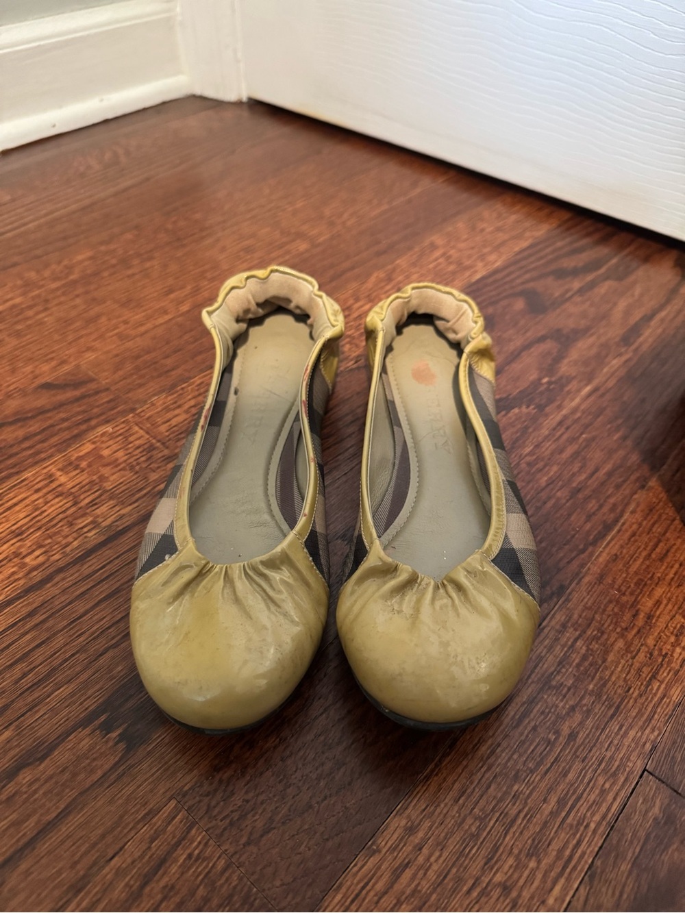 Burberry Yellow & Brown Check Ballet Flats